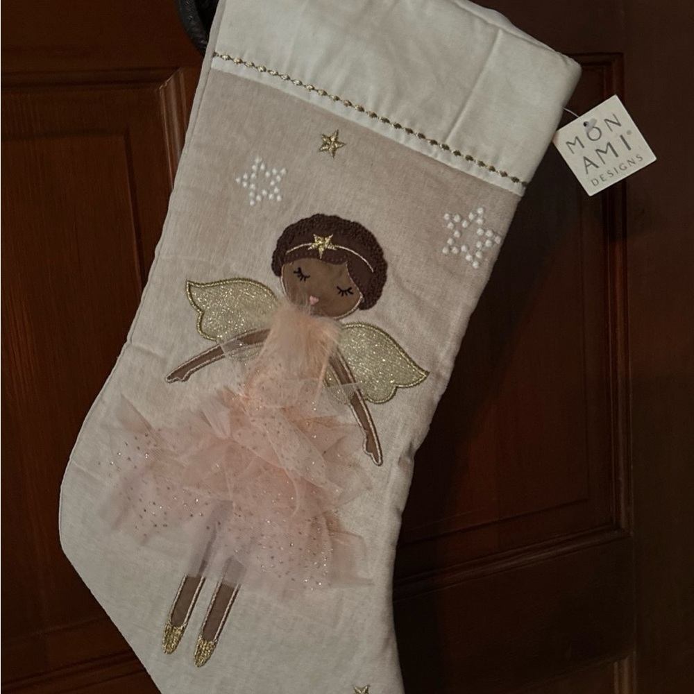 Christmas Stocking MON AMI Pink ADA ANGEL in-hand holidays linen collect